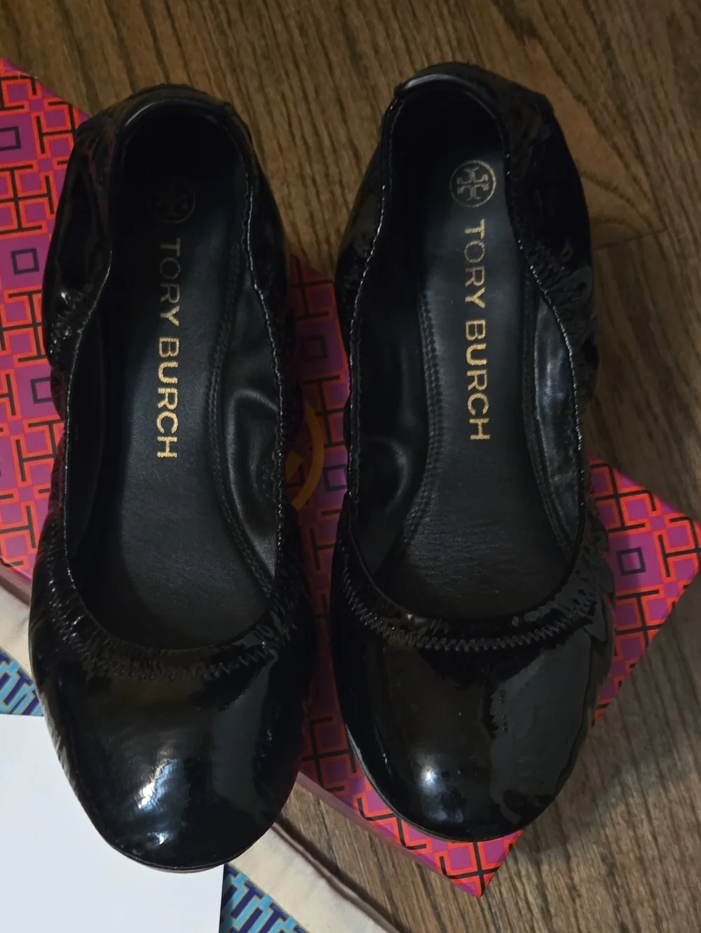 Tory Burch Black Patent Leather Round-Toe Eddie Ballet Flats Size 9